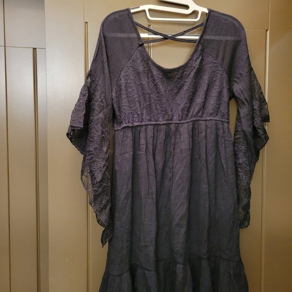 Rebellion Witchy Black Dress with Lace and Tie Front Detail Size S - Picture 2 of 3